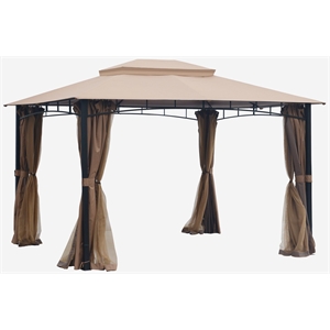 10x12 patio double roof vent gazebo canopy with mosquito netting in sand