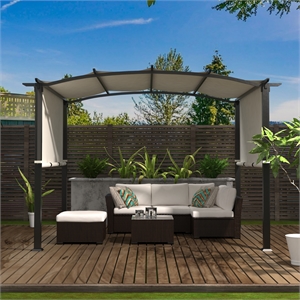 10x8 pergola gazebo steel frame sun shelter w/retractable canopy shades beige