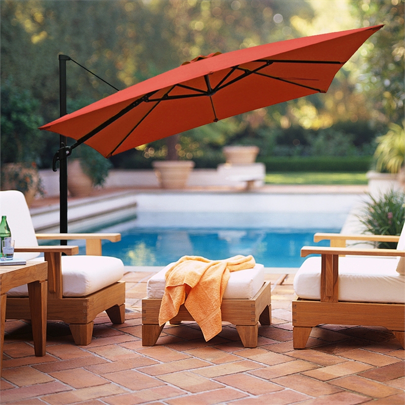 Offset Rectangular Cantilever Aluminum Patio Umbrella 10 Feet Orange