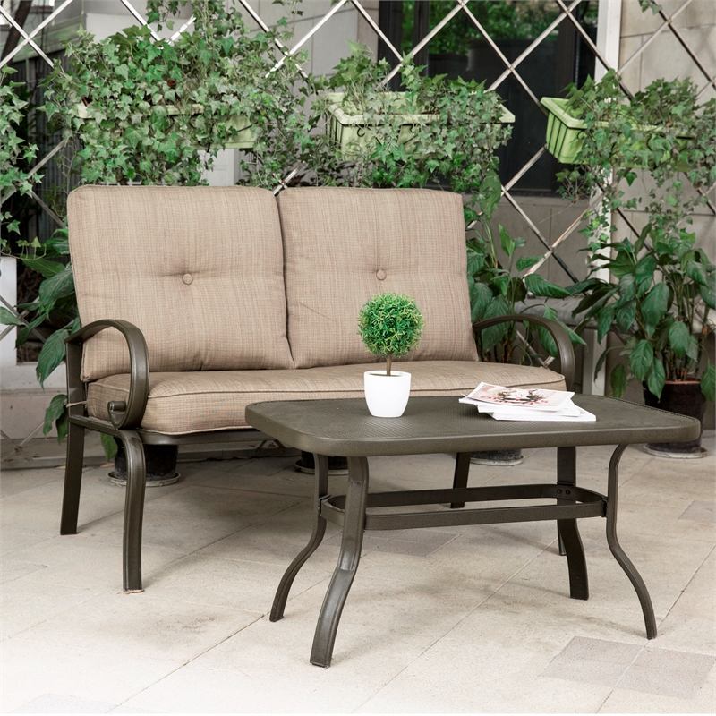 Patio Loveseat Outdoor 2 PCs Loveseat Furniture Set Wrought Iron Gradient Brown CM0069