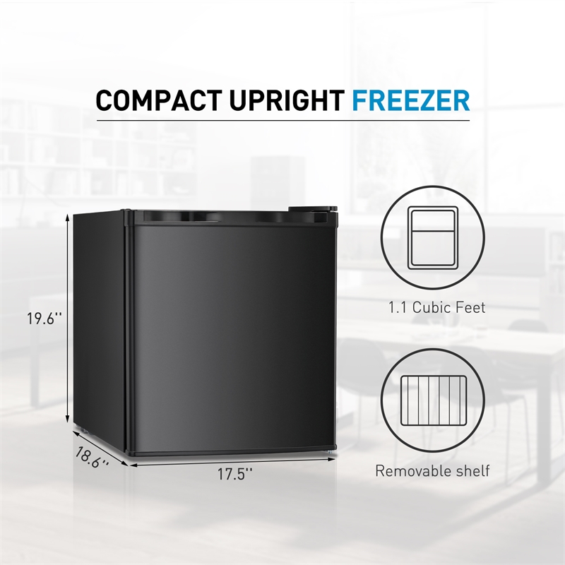 Upright Freezer 1.1 Cubic Feet Compact Freezing Machine Stainless Steel Black