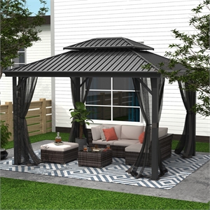 10ft x 12ft hardtop gazebo outdoor patio gazebo canopy black metal roof