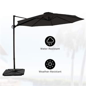 East Oak Offset Patio Umbrella, 10ft Hanging Cantilever Outdoor Umbrellas with 40 Solar Lights,8 Ribs,Waterproof UV 30+ Protection and Fade Resistant Outdoor Umbrella, Beige