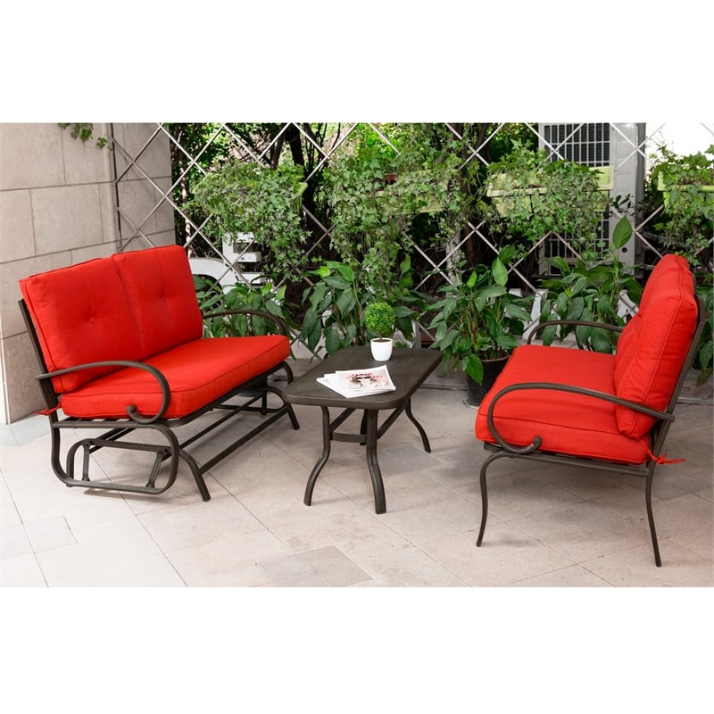 Wrought Iron Furniture Set Brick Red, Wrought Iron Patio Furniture Conversation Set
