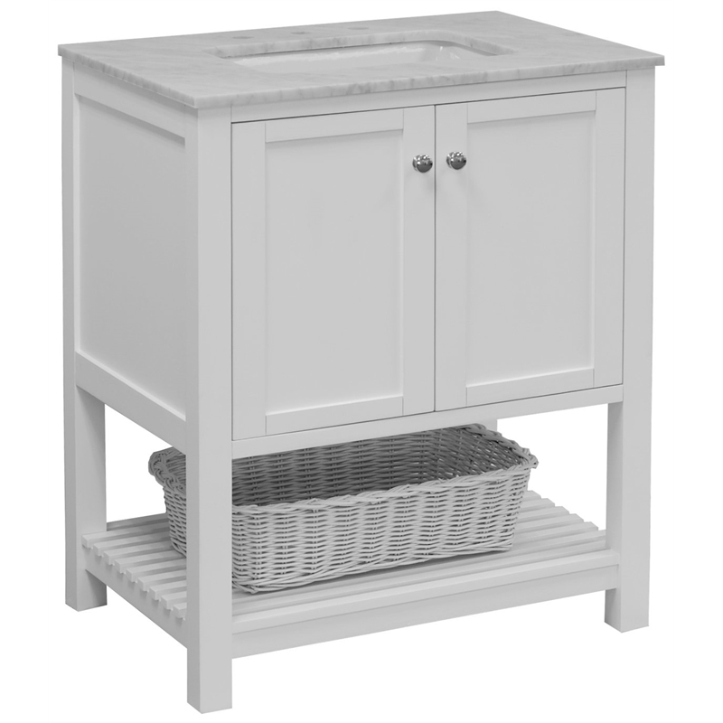 Lakeshore 30 Bathroom Vanity Cabinet With Carrara Stone Top In White Sgg Fl30wtcarr