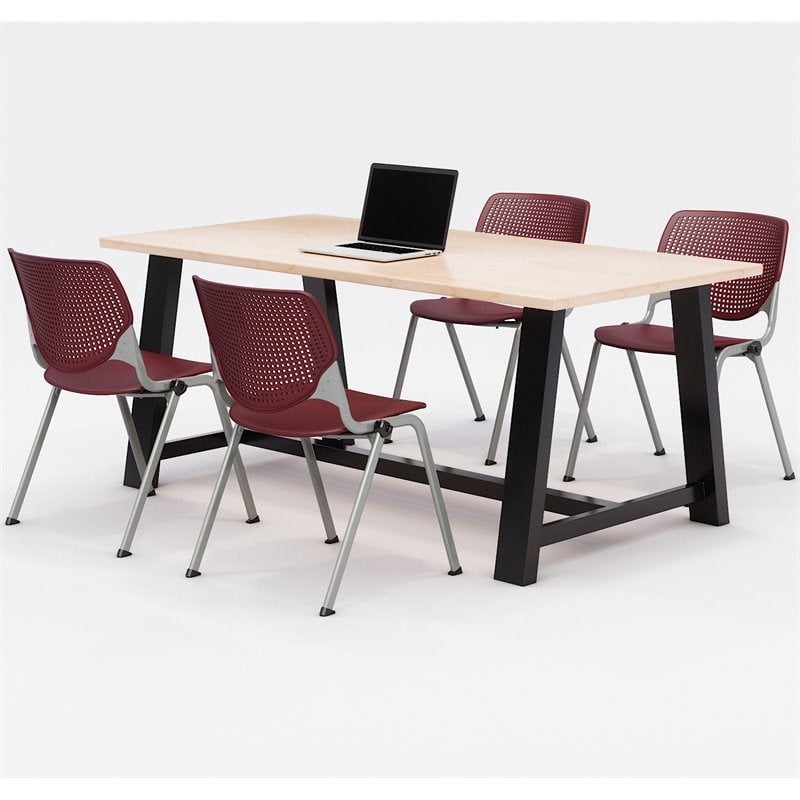 KFI Studios Midtown KOOL 5 Piece 3' x 6' Conference Set in Maple and Burgundy