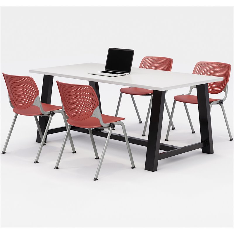 KFI Studios Midtown KOOL 5 Piece 3' x 6' Conference Set in White and Coral
