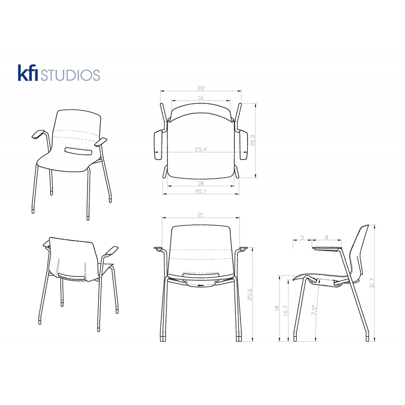 Olio Designs Lola Plastic Stackable Arm Chair in Light Gray