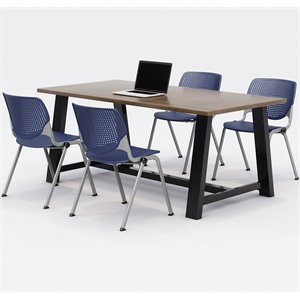 KFI Studios Midtown KOOL 5 Piece 3' x 6' Conference Set in Teak and Navy
