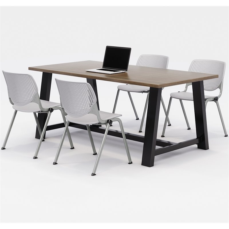 KFI Studios Midtown KOOL 5 Piece 3' x 6' Conference Set in Teak and Light Gray