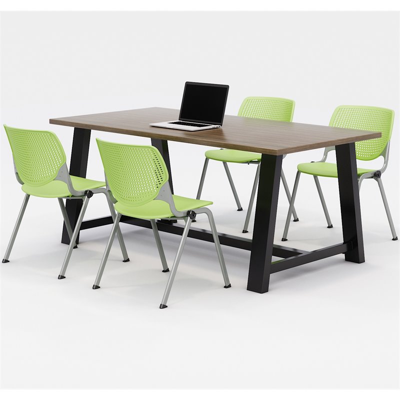 KFI Studios Midtown KOOL 5 Piece 3' x 6' Conference Set in Teak and Lime Green