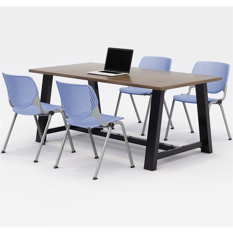 KFI Studios Midtown KOOL 5 Piece 3' x 6' Conference Set in Teak and Periwinkle