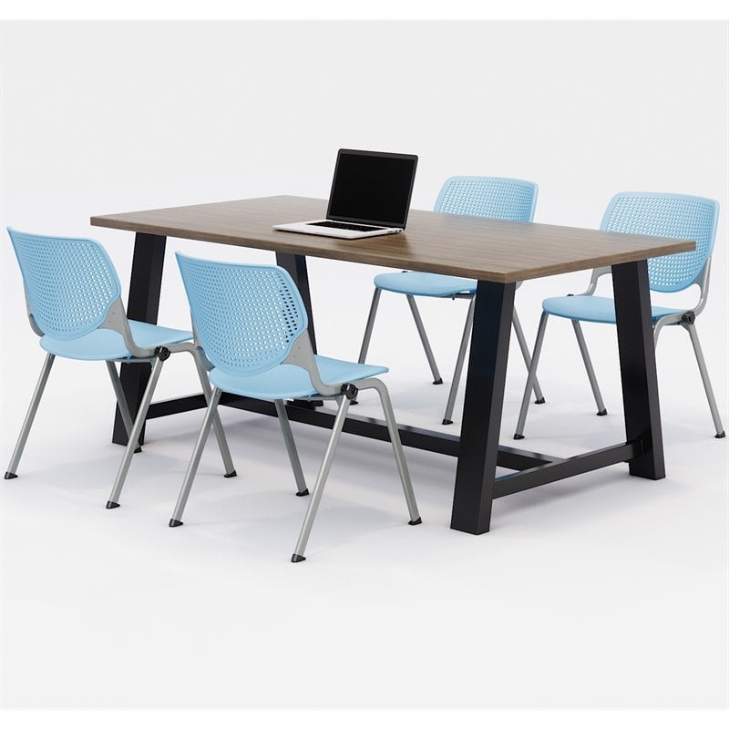 KFI Studios Midtown KOOL 5 Piece 3' x 6' Conference Set in Teak and Sky Blue