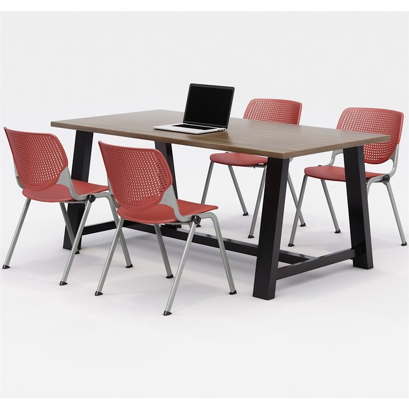 KFI Studios Midtown KOOL 5 Piece 3' x 6' Conference Set in Teak and Coral