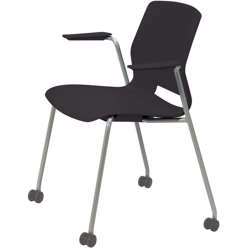 Olio Designs Lola Plastic Stackable Mobile Arm Chair in Black