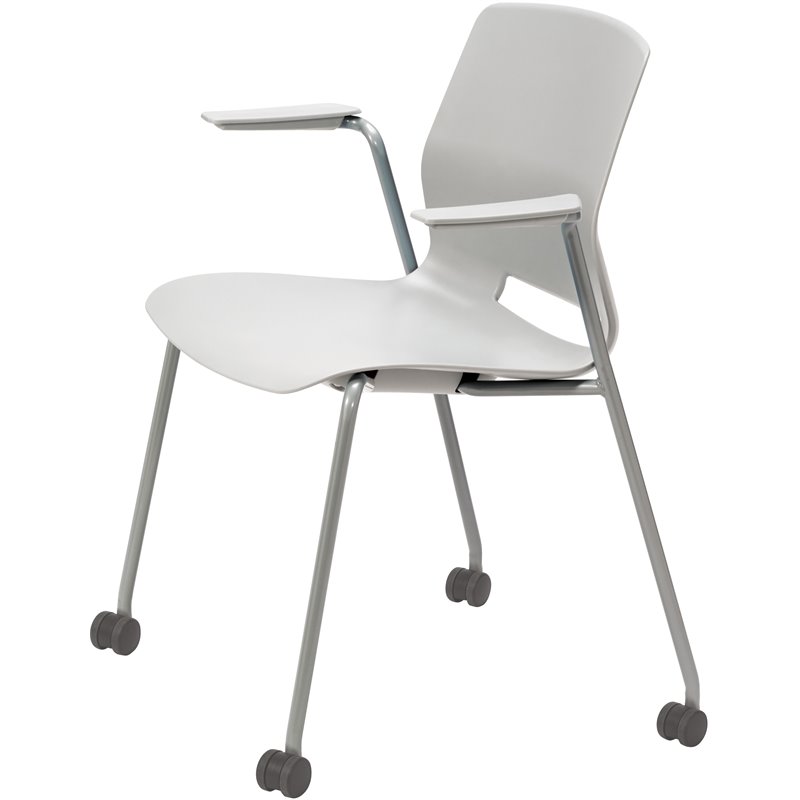 Olio Designs Lola Plastic Stackable Mobile Arm Chair in Light Gray