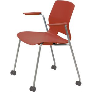 Olio Designs Lola Plastic Stackable Mobile Arm Chair in Peri Red