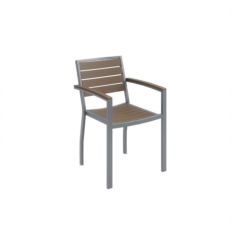 Olio Designs Ivy Patio Aluminum Dining Arm Chair in Mocha and Silver