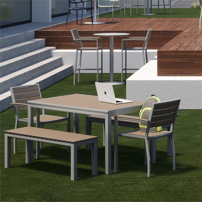 Olio Designs Ivy Patio Aluminum Dining Arm Chair in Mocha and Silver