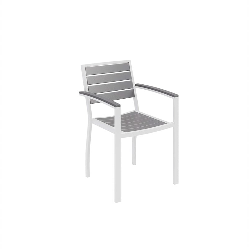 Olio Designs Ivy Patio Aluminum Dining Arm Chair in Gray and White