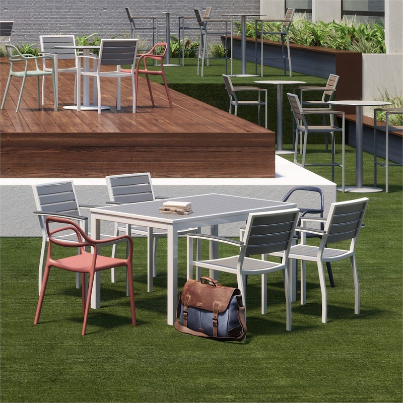 Olio Designs Ivy Patio Aluminum Dining Arm Chair in Gray and White