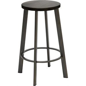 KFI Metro 25&quot Round Vintage Wood Seat Steel Counter Stool in Espresso
