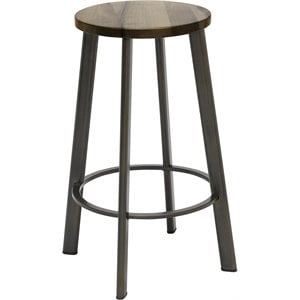 KFI Metro 25&quot Round Vintage Wood Seat Steel Counter Stool in Natural