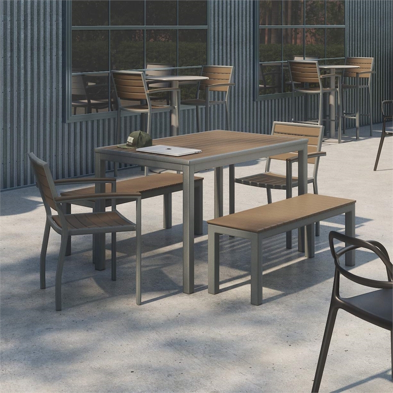 Olio Designs Ivy Aluminum Patio Bench in Mocha and Silver