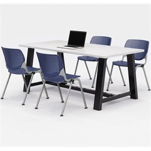KFI Studios Midtown KOOL 5 Piece 3' x 6' Conference Set in White and Navy