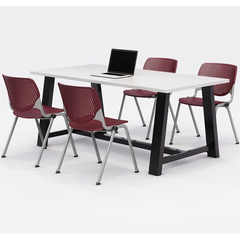 KFI Studios Midtown KOOL 5 Piece 3' x 6' Conference Set in White and Burgundy