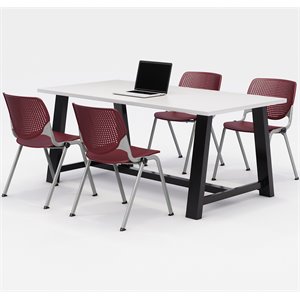 KFI Studios Midtown KOOL 5 Piece 3' x 6' Conference Set in White and Burgundy