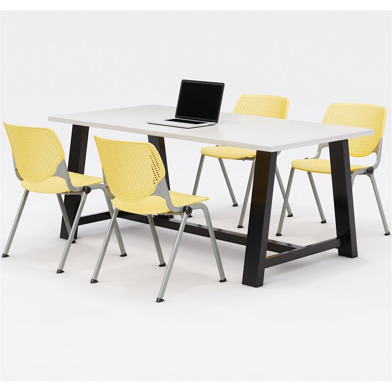 KFI Studios Midtown KOOL 5 Piece 3' x 6' Conference Set in White and Yellow