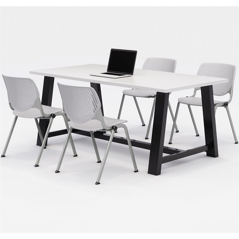KFI Studios Midtown KOOL 5 Piece 3' x 6' Conference Set in White and Light Gray