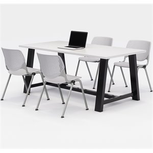 KFI Studios Midtown KOOL 5 Piece 3' x 6' Conference Set in White and Light Gray