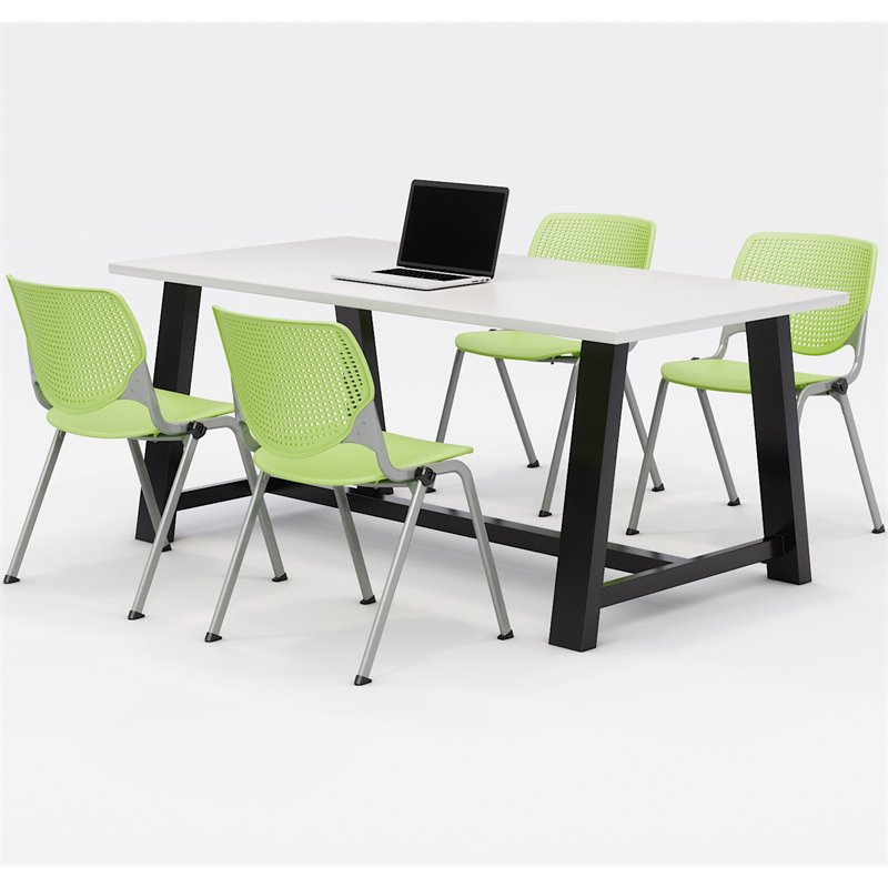 KFI Studios Midtown KOOL 5 Piece 3' x 6' Conference Set in White and Lime Green