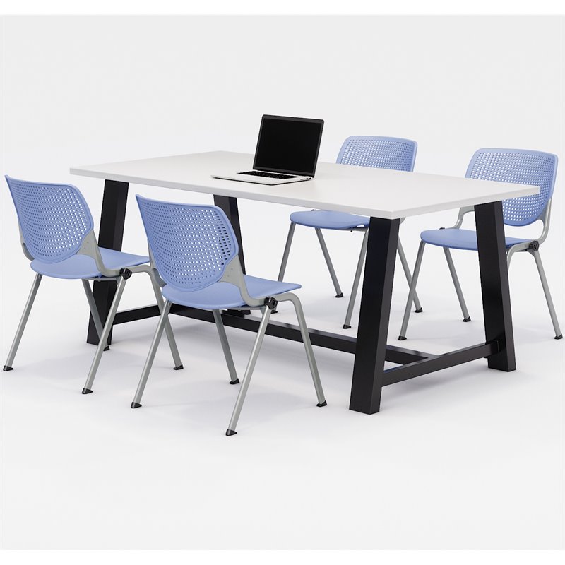 KFI Studios Midtown KOOL 5 Piece 3' x 6' Conference Set in White and Periwinkle