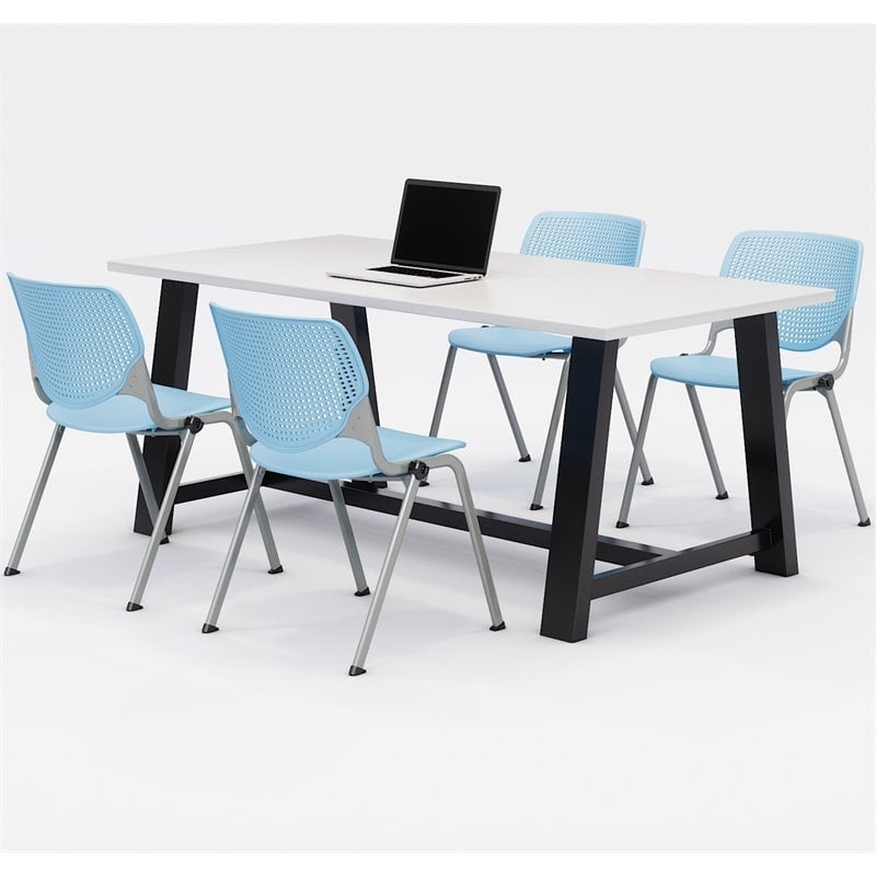 KFI Studios Midtown KOOL 5 Piece 3' x 6' Conference Set in White and Sky Blue