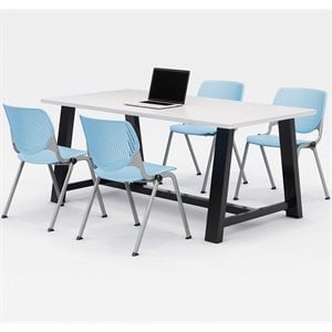 KFI Studios Midtown KOOL 5 Piece 3' x 6' Conference Set in White and Sky Blue