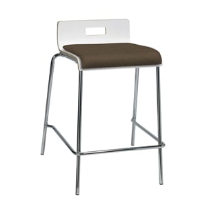 KFI JIVE 25&quot Wooden Low Back Fabric Seat Counter Stool in White and Fudge