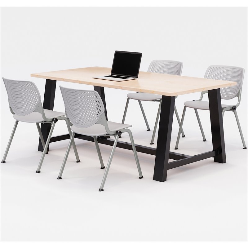 KFI Studios Midtown KOOL 5 Piece 3' x 6' Conference Set in Maple and Light Gray