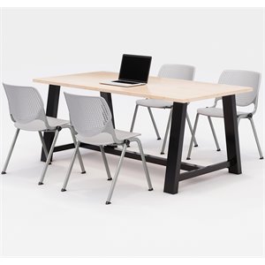 KFI Studios Midtown KOOL 5 Piece 3' x 6' Conference Set in Maple and Light Gray