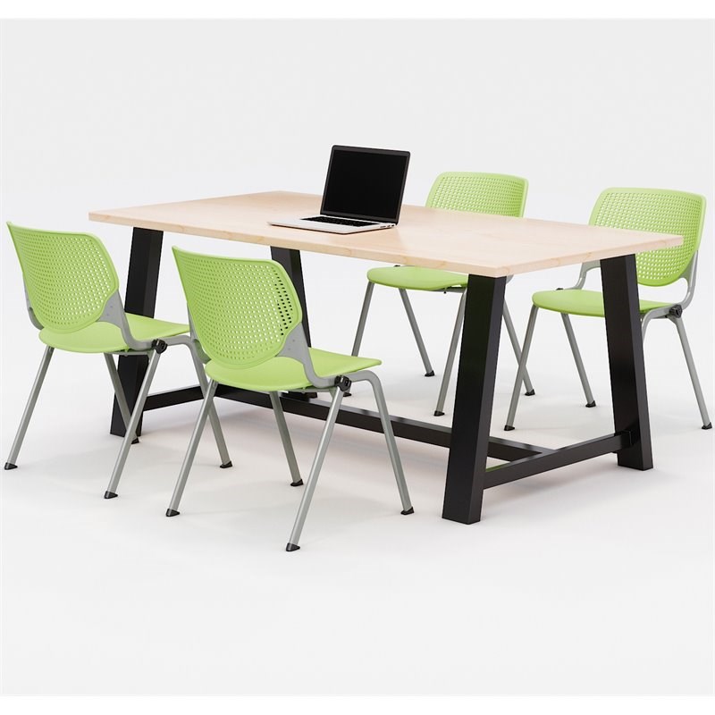 KFI Studios Midtown KOOL 5 Piece 3' x 6' Conference Set in Maple and Lime Green