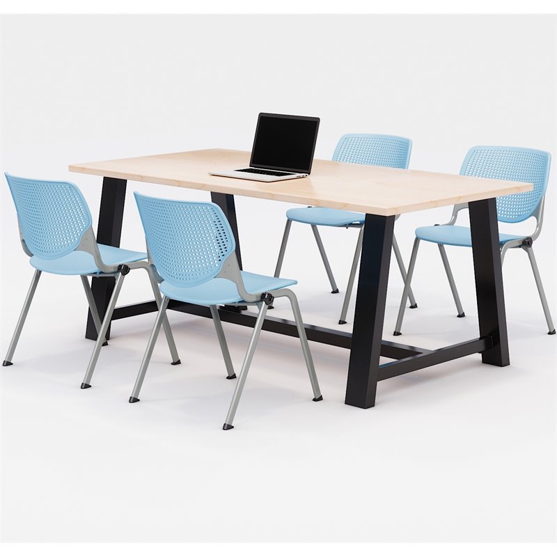 KFI Studios Midtown KOOL 5 Piece 3' x 6' Conference Set in Maple and Sky Blue