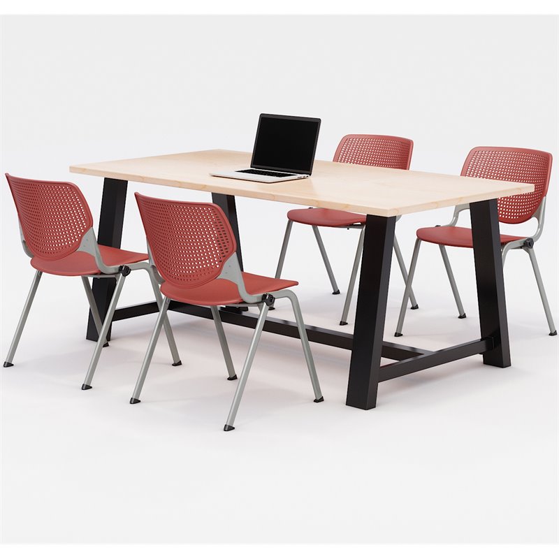 KFI Studios Midtown KOOL 5 Piece 3' x 6' Conference Set in Maple and Coral
