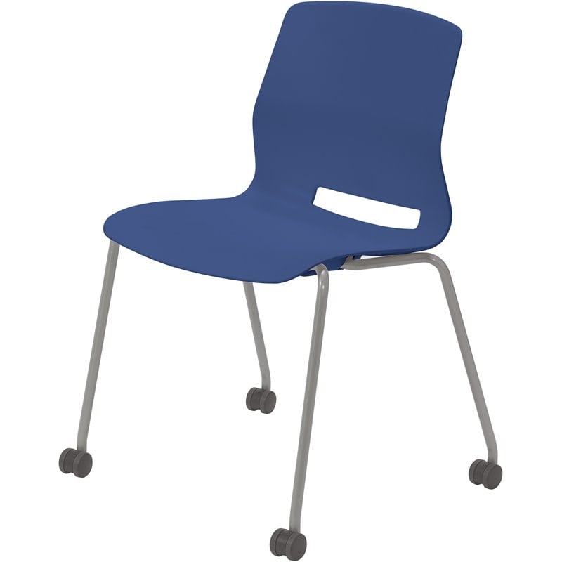 Olio Designs Lola Plastic Armless Stackable Chair with Casters in Navy