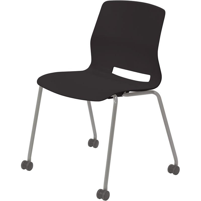 Olio Designs Lola Plastic Armless Stackable Chair with Casters in Black