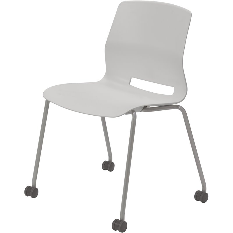 Olio Designs Lola Plastic Armless Stackable Chair with Casters in Light Gray