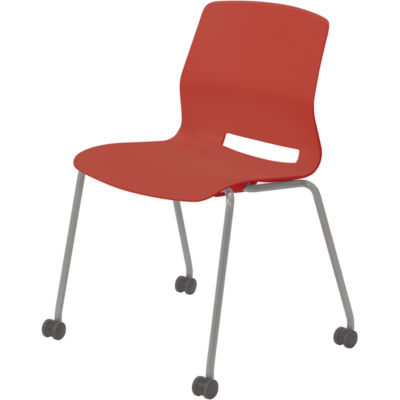 Olio Designs Lola Plastic Armless Stackable Chair with Casters in Peri Red
