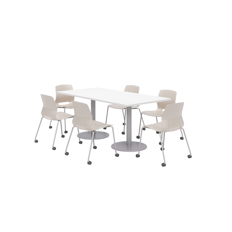 Olio Designs Lola Plastic Armless Stackable Chair with Casters in Moonbeam