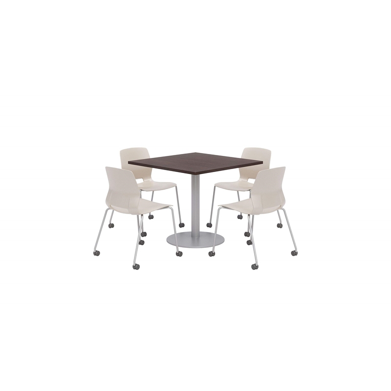 Olio Designs Lola Plastic Armless Stackable Chair with Casters in Moonbeam